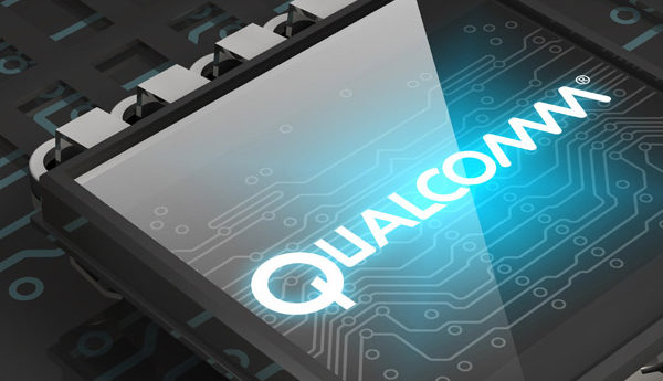 3d illustration of a glowing blue Qualcomm logo sitting on top of a glossy microchip